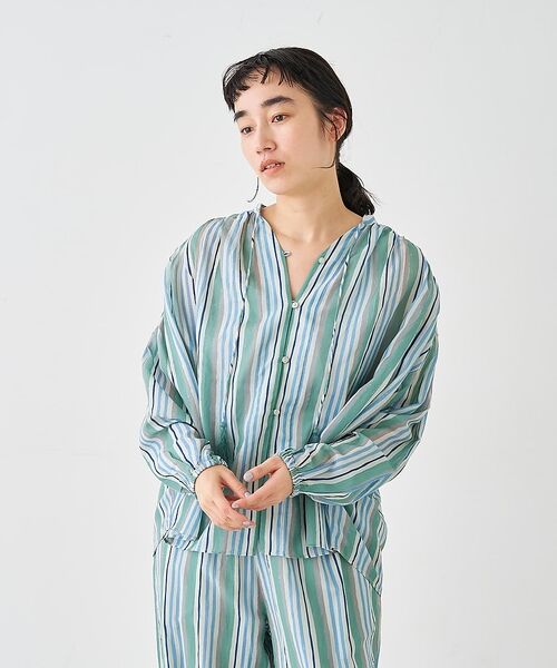 collex / コレックス シャツ・ブラウス | ブロックプリント ユラギ ストライプブラウス【予約】 | 詳細5