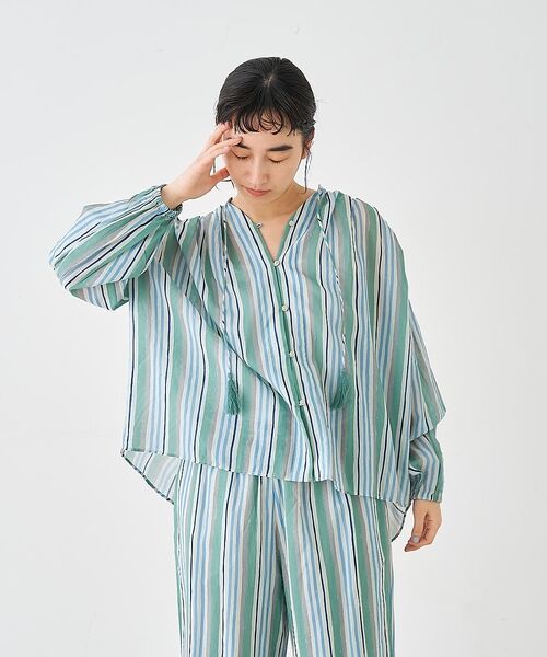 collex / コレックス シャツ・ブラウス | ブロックプリント ユラギ ストライプブラウス【予約】 | 詳細9