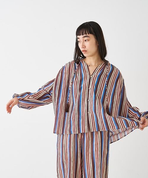 collex / コレックス シャツ・ブラウス | ブロックプリント ユラギ ストライプブラウス【予約】 | 詳細26
