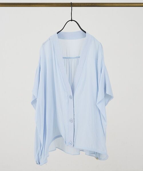 collex / コレックス シャツ・ブラウス | 異素材コンビカーデブラウス【予約】（サックスブルー）