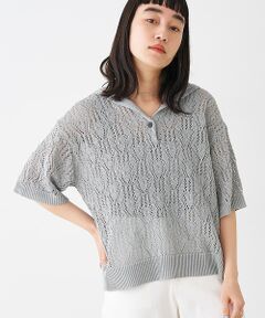 collex / コレックス ニット・セーター | レーシー柄ニットポロ／透かし編み・サマーニット【予約】