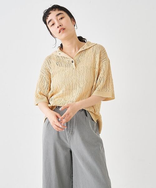 collex / コレックス ニット・セーター | レーシー柄ニットポロ／透かし編み・サマーニット【予約】 | 詳細5