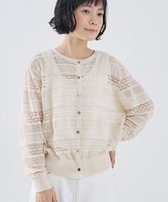 collex / コレックス カーディガン・ボレロ | レーシー柄クルーネックニットカーディガン【予約】