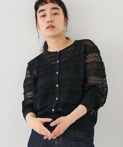 collex / コレックス カーディガン・ボレロ | レーシー柄クルーネックニットカーディガン【予約】