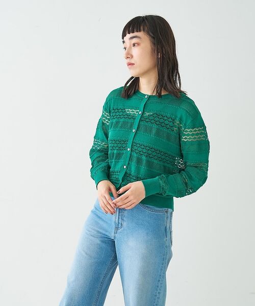 collex / コレックス カーディガン・ボレロ | レーシー柄クルーネックニットカーディガン | 詳細14