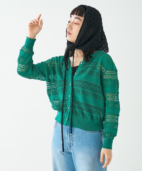collex / コレックス カーディガン・ボレロ | レーシー柄クルーネックニットカーディガン | 詳細17