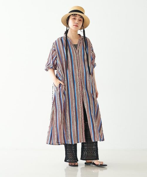 collex / コレックス ワンピース | ブロックプリント ユラギストライプ 2WAYワンピース | 詳細23