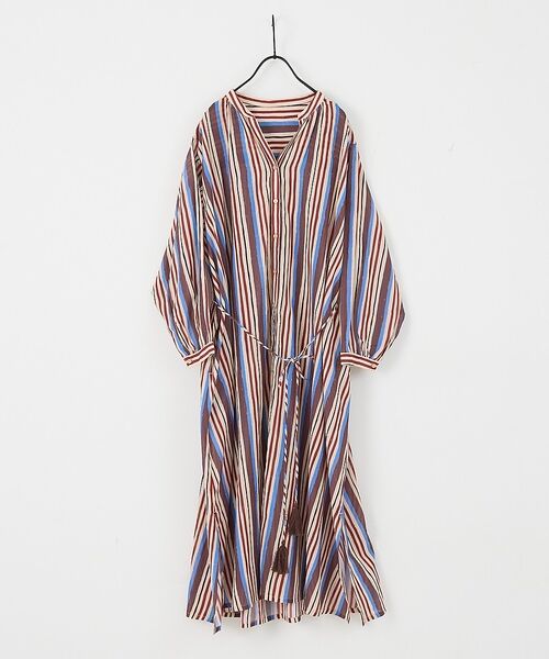 collex / コレックス ワンピース | ブロックプリント ユラギストライプ 2WAYワンピース【予約】（ダークブラウン）