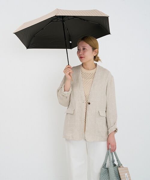 collex / コレックス 傘 | 日傘 ストライプ ポーチ付き 晴雨兼用 折りたたみ傘【assa】【WEB限定】（ベージュ）