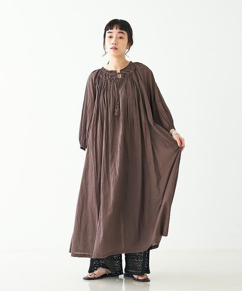 collex / コレックス ワンピース | インド綿ギャサーコットンワンピース【予約】（ブラウン）
