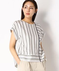 COMME CA COMFORT / コムサ・コンフォート（Lサイズ） シャツ・ブラウス | 〔TALLサイズ〕【セットアップ対応】亜麻色ストライプ レンチスリーブブラウス