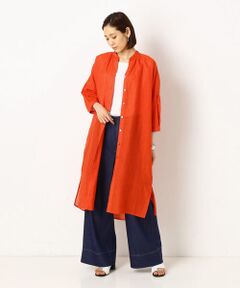 〔+サイズ〕【洗える】竹シャンブレー ロングシャツ