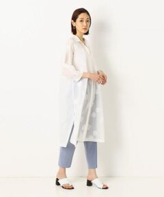 〔+サイズ〕【ウォッシャブル】丸文様カットジャカード ロングシャツ