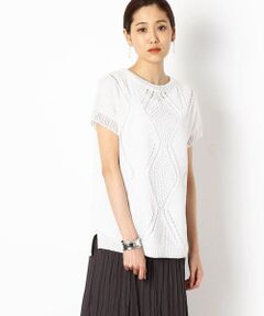 COMME CA COMFORT / コムサ・コンフォート（Lサイズ） ニット・セーター | 〔+サイズ〕メタリックペーパーヤーンダイヤ柄フレンチスリーブセーター