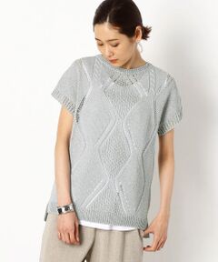 COMME CA COMFORT / コムサ・コンフォート（Lサイズ） ニット・セーター | 〔+サイズ〕メタリックペーパーヤーンダイヤ柄フレンチスリーブセーター