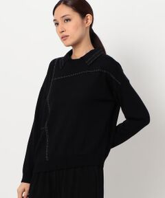 COMME CA COMFORT / コムサ・コンフォート（Lサイズ） ニット・セーター | 〔+サイズ〕エキストラファインメリノウール ラメステッチ柄シャツ襟付きセーター