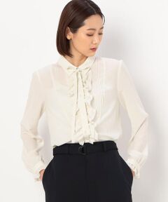 〔TALLサイズ〕ヴィンテージストレッチシフォン フリルブラウス