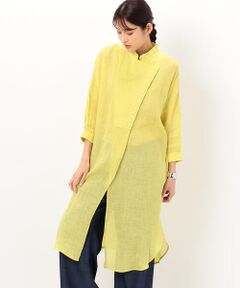 〔 +サイズ 〕 【洗える】リネンルポワン染シャンブレー ロングシャツ