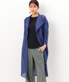 〔 +サイズ 〕 【洗える】リネンルポワン染シャンブレー ロングシャツ