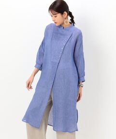 〔 +サイズ 〕 【洗える】リネンルポワン染シャンブレー ロングシャツ