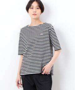 〔 TALLサイズ 〕 シルケット天竺ボーダー  ボートネック５分袖Ｔシャツ