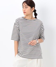 COMME CA COMFORT / コムサ・コンフォート（Lサイズ） カットソー | 〔 +サイズ 〕 プレーティング天竺ボーダー 後ろＶネックカットソー