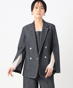 〔 TALLサイズ 〕 ポリエステルデニム ダブルブレストジャケット