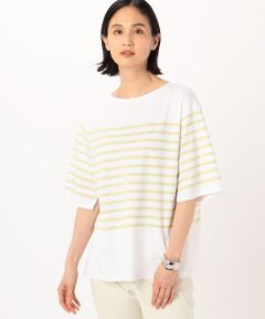 〔 TALLサイズ 〕 パネルポンチボーダー スリット袖Tシャツ