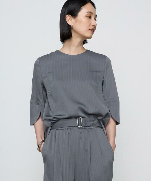 COMME CA COMFORT / コムサ・コンフォート（Lサイズ） シャツ・ブラウス | 〔 TALLサイズ 〕【ブライトリーセットアップ】サテンストライプ プルオーバー | 詳細1