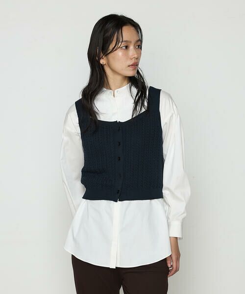 COMME CA COMFORT/コムサ・コンフォート（Lサイズ） 〔 TALLサイズ 〕 ケーブル編みニット ビスチェ 09:ネイビー 15号