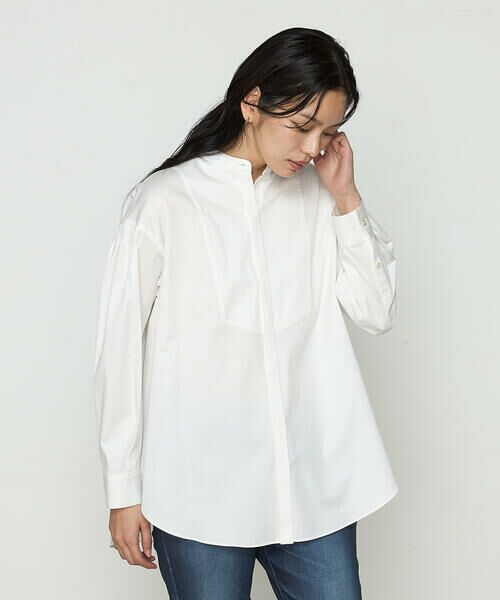 COMME CA COMFORT/コムサ・コンフォート(Lサイズ) 〔 TALLサイズ 〕 コットンサテンオルタージュ ロングシャツ 01:ホワイト 15号 COMME CA COMFORT/コムサ・コンフォート(Lサイズ) 〔 TALLサイズ 〕 コットンサテンオルタージュ ロングシャツ 01:ホワイト 15号