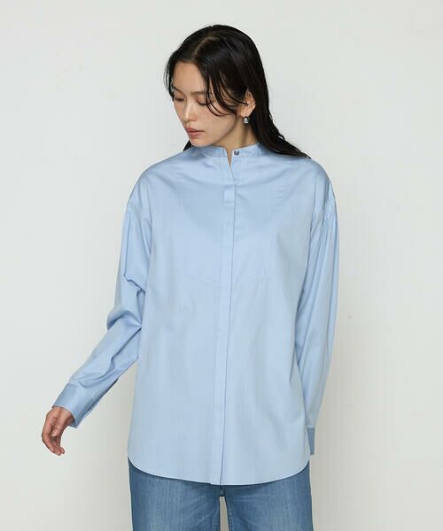 COMME CA COMFORT/コムサ・コンフォート(Lサイズ) 〔 TALLサイズ 〕 コットンサテンオルタージュ ロングシャツ 23:サックス 15号 COMME CA COMFORT/コムサ・コンフォート(Lサイズ) 〔 TALLサイズ 〕 コットンサテンオルタージュ ロングシャツ 23:サックス 15号