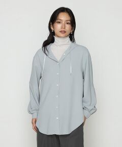 COMME CA COMFORT / コムサ・コンフォート（Lサイズ） シャツ・ブラウス | 〔 +サイズ 〕 バックサテン梨地 フード付きブラウス