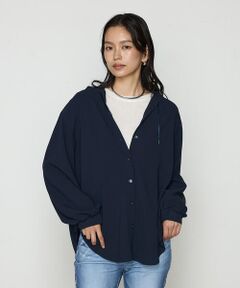 COMME CA COMFORT / コムサ・コンフォート（Lサイズ） シャツ・ブラウス | 〔 +サイズ 〕 バックサテン梨地 フード付きブラウス