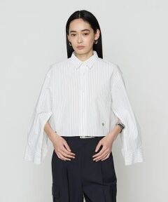 COMME CA COMFORT / コムサ・コンフォート（Lサイズ） シャツ・ブラウス | 〔 TALLサイズ 〕 ストライプタイプライター／バルキーオックスフォード クロップドシャツ