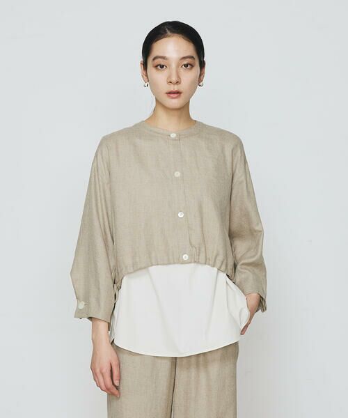 COMME CA COMFORT/コムサ・コンフォート(Lサイズ) 〔 +サイズ 〕 麻調合繊 レイヤードブルゾン 15:亜麻 17号 COMME CA COMFORT/コムサ・コンフォート(Lサイズ) 〔 +サイズ 〕 麻調合繊 レイヤードブルゾン 15:亜麻 17号