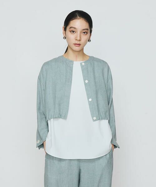 COMME CA COMFORT/コムサ・コンフォート(Lサイズ) 〔 +サイズ 〕 麻調合繊 レイヤードブルゾン 29:ミントブルー 13号 COMME CA COMFORT/コムサ・コンフォート(Lサイズ) 〔 +サイズ 〕 麻調合繊 レイヤードブルゾン 29:ミントブルー 13号