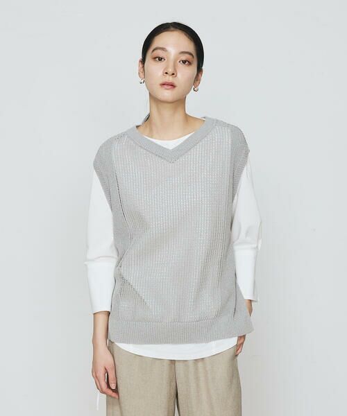 COMME CA COMFORT / コムサ・コンフォート（Lサイズ） その他トップス | 〔 +サイズ 〕 【2WAY】和紙×peフリーゼヤーン スクエアメッシュベスト | 詳細9