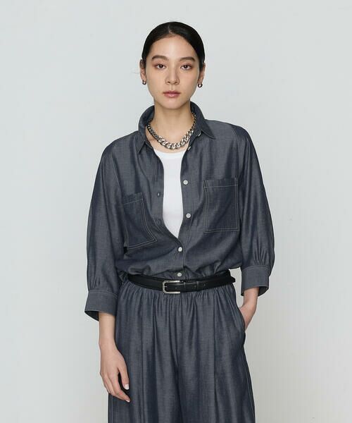 COMME CA COMFORT/コムサ・コンフォート(Lサイズ) 〔 +サイズ 〕 オトナシャンブレー たっぷりシャツ 09:ネイビー 13号 COMME CA COMFORT/コムサ・コンフォート(Lサイズ) 〔 +サイズ 〕 オトナシャンブレー たっぷりシャツ 09:ネイビー 13号