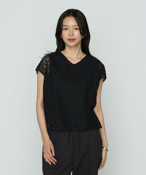 COMME CA COMFORT / コムサ・コンフォート（Lサイズ） シャツ・ブラウス | 〔 TALLサイズ 〕 リーフ柄ラッセルレース ブラウス | 詳細15