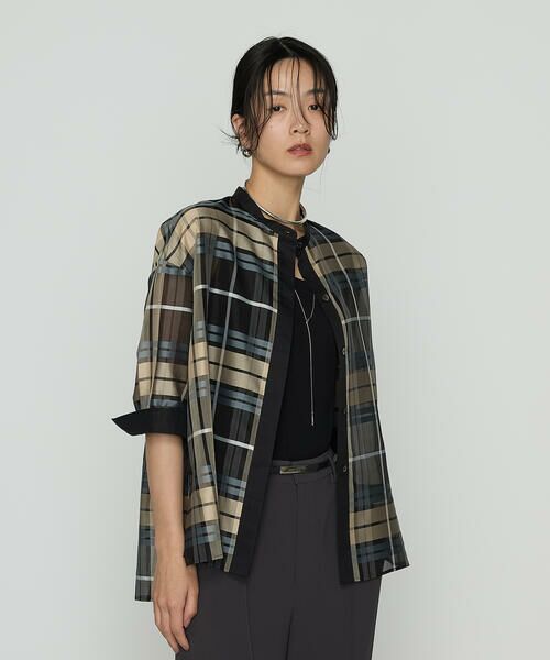 COMME CA COMFORT / コムサ・コンフォート（Lサイズ） シャツ・ブラウス | 〔 TALLサイズ 〕 シルクドビーチェックビックシルエットシャツ羽織 | 詳細4