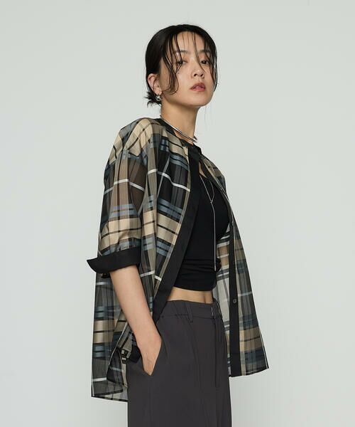 COMME CA COMFORT / コムサ・コンフォート（Lサイズ） シャツ・ブラウス | 〔 TALLサイズ 〕 シルクドビーチェックビックシルエットシャツ羽織 | 詳細7