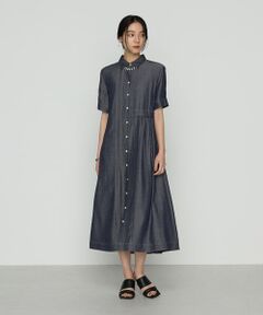 COMME CA COMFORT / コムサ・コンフォート（Lサイズ） ロング・マキシ丈ワンピース | 〔 +サイズ 〕 オトナシャンブレー 切替アシメワンピース