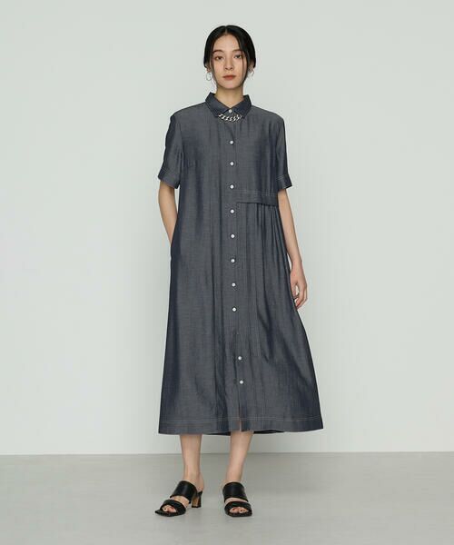 COMME CA COMFORT / コムサ・コンフォート（Lサイズ） ロング・マキシ丈ワンピース | 〔 +サイズ 〕 オトナシャンブレー 切替アシメワンピース | 詳細1