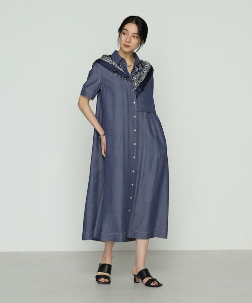 COMME CA COMFORT / コムサ・コンフォート（Lサイズ） ロング・マキシ丈ワンピース | 〔 +サイズ 〕 オトナシャンブレー 切替アシメワンピース | 詳細12