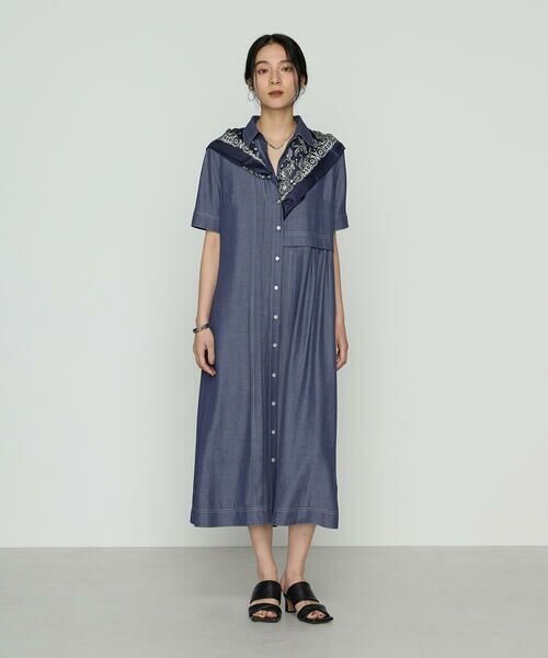 COMME CA COMFORT / コムサ・コンフォート（Lサイズ） ロング・マキシ丈ワンピース | 〔 +サイズ 〕 オトナシャンブレー 切替アシメワンピース | 詳細13