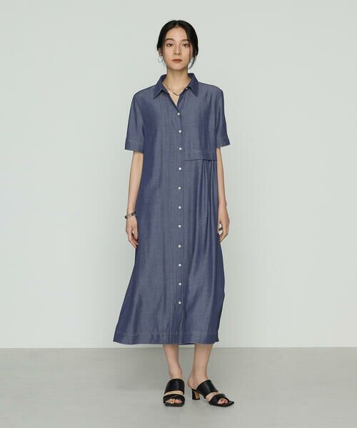 COMME CA COMFORT / コムサ・コンフォート（Lサイズ） ロング・マキシ丈ワンピース | 〔 +サイズ 〕 オトナシャンブレー 切替アシメワンピース | 詳細15