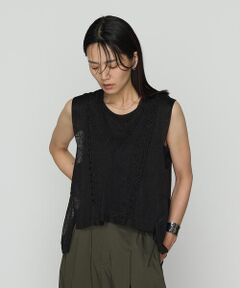 COMME CA COMFORT / コムサ・コンフォート（Lサイズ） ニット・セーター | 〔 +サイズ 〕 ハイグレードラミー シアー×ラメレースベスト