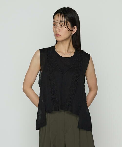 COMME CA COMFORT / コムサ・コンフォート（Lサイズ） ニット・セーター | 〔 +サイズ 〕 ハイグレードラミー シアー×ラメレースベスト | 詳細3