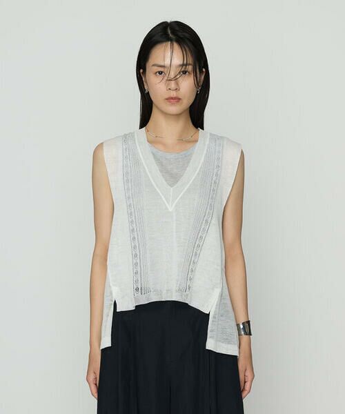 COMME CA COMFORT / コムサ・コンフォート（Lサイズ） ニット・セーター | 〔 +サイズ 〕 ハイグレードラミー シアー×ラメレースベスト | 詳細4